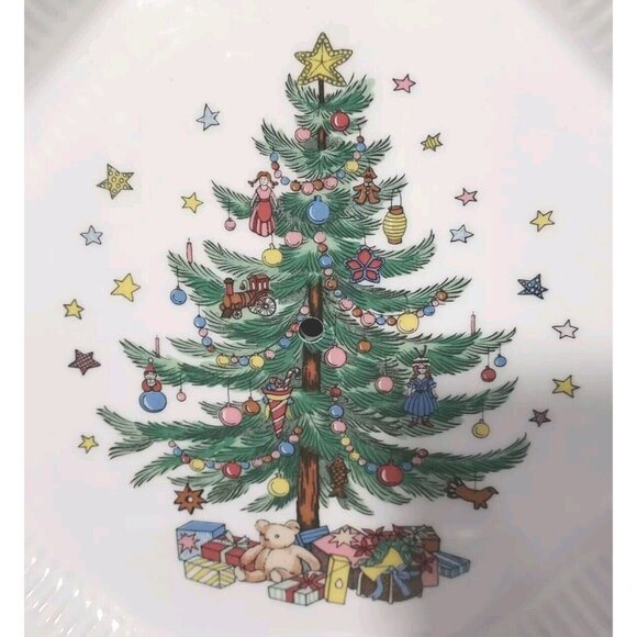 Nikko Happy Holiday Porcelain 2 Tier Octagon Serving Tray w/ Post Gold Handle - Picture 9 of 13